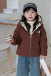 Dual Side Wearable Fleece lined Brown Spots off White Hooded Puffer Jacket 13157