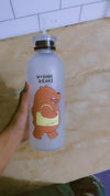 We Bare Bears Panda Water Bottle 1000ml – Cute Cartoon Design with Straw & Two Caps (Random Design)