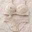 Cute Fur Style Double Padded Woolen Bikini Set – Soft Beige Plush Bra & Panty Lingerie Set