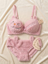 Cute Fur Style Double Padded Woolen Bikini Set – Soft Pink Plush Bra & Panty Lingerie Set