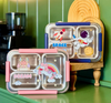 3-Compartment Stainless Steel Kids Lunchbox with Spoon (Design Variations) - Multi-color