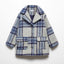 MN G Blue Checked Lapels Coat Jacket 12851