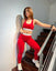 CK Red Breathable Cotton Legging and Bralette Gymwear Pair W169 D