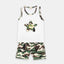 Camouflage Star White Sleeveless 2 Piece Nicker Shirt Set 1731