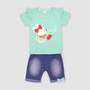 Rabbit With Head Tie Turquoise Top With Shorts 2 Piece Set 4016