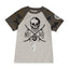 A grey t-shirt with a skull design and the text 'NYC 3198' and '82' on the front.