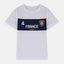 White short-sleeved t-shirt with 'France' text and a small number '4' on the chest, along with 'Rivermaze' and a soccer ball logo.
