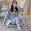 Women Check Front Botton All weather Loungewear Set W130