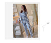 Women Check Front Botton All weather Loungewear Set W130