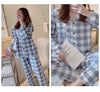 Women Check Front Botton All weather Loungewear Set W130