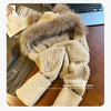 Brown Fox Fur Knitted Mittens Cap #2652
