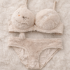 Cute Fur Style Double Padded Woolen Bikini Set – Soft Beige Plush Bra & Panty Lingerie Set