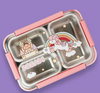 3-Compartment Stainless Steel Kids Lunchbox with Spoon (Design Variations) - Multi-color