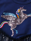 Unicorn Rainbow Tail Blue Fancy Frock 12429