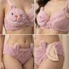 Cute Fur Style Double Padded Woolen Bikini Set – Soft Pink Plush Bra & Panty Lingerie Set