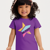 Child wearing a purple t-shirt with colorful graphics and 'Girl Power' text on a white background