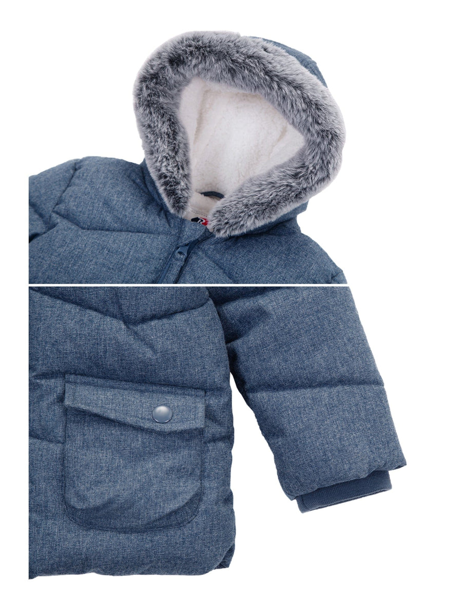 Rokka Rolla Thick Sherpa Lined Fur Trim Blue Hooded Puffer Jacket 1316 ...