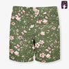 Floral Olive Elastic Waist Cotton Shorts 10374