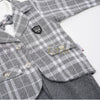 Turkey Check Grey Blazer Pant Shirt with Bow Suiting Set 11247