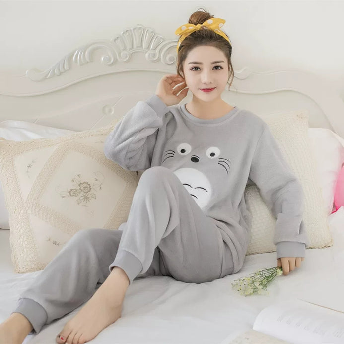 Women Totoro Grey Comfy Butter Fur Loungewear Set W137 – MamasLittle