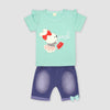 Rabbit With Head Tie Turquoise Top With Shorts 2 Piece Set 4016