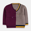 V Neck Purple Grey Knitted Sweater 8832